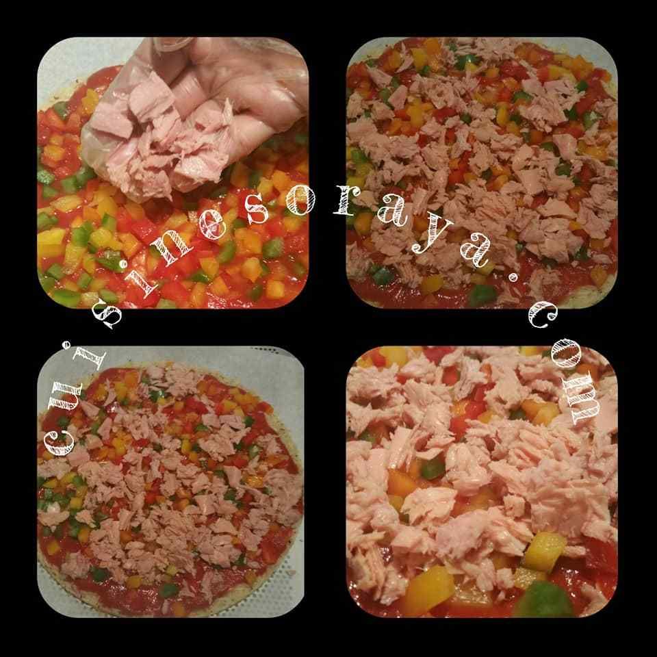 Pizza riz aux légumes et thon