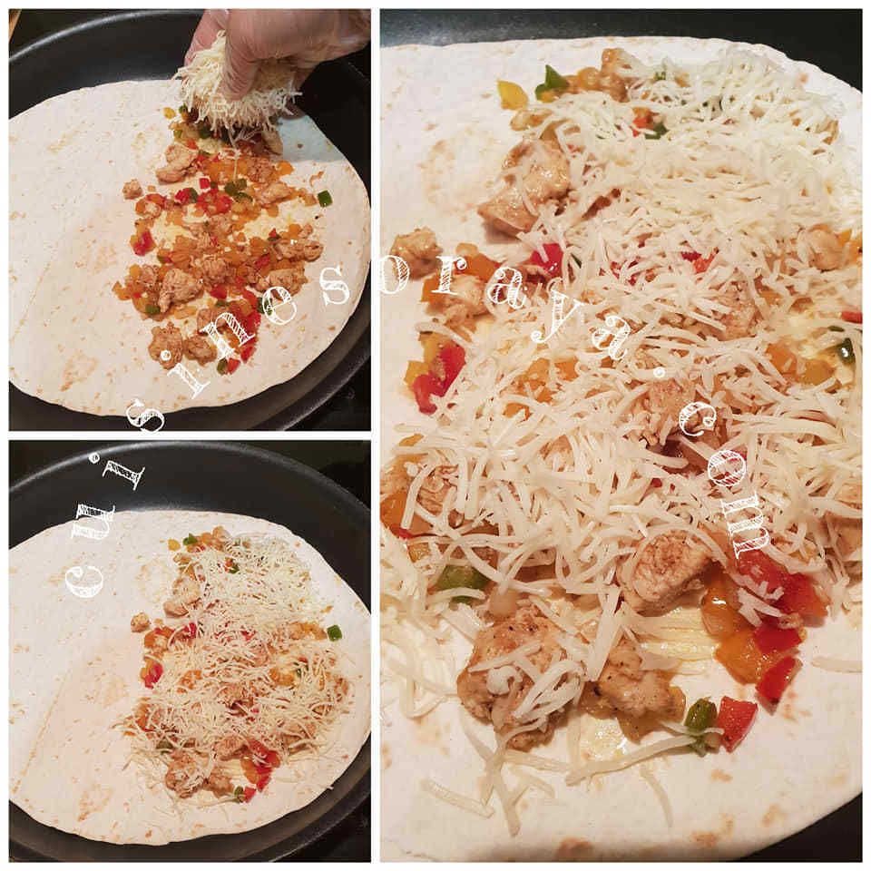 Quesadillas de poulet légumes et au fromage