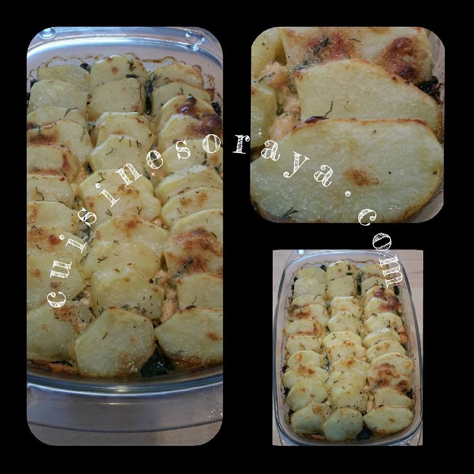 Gratin pommes de terre, saumon, épinards