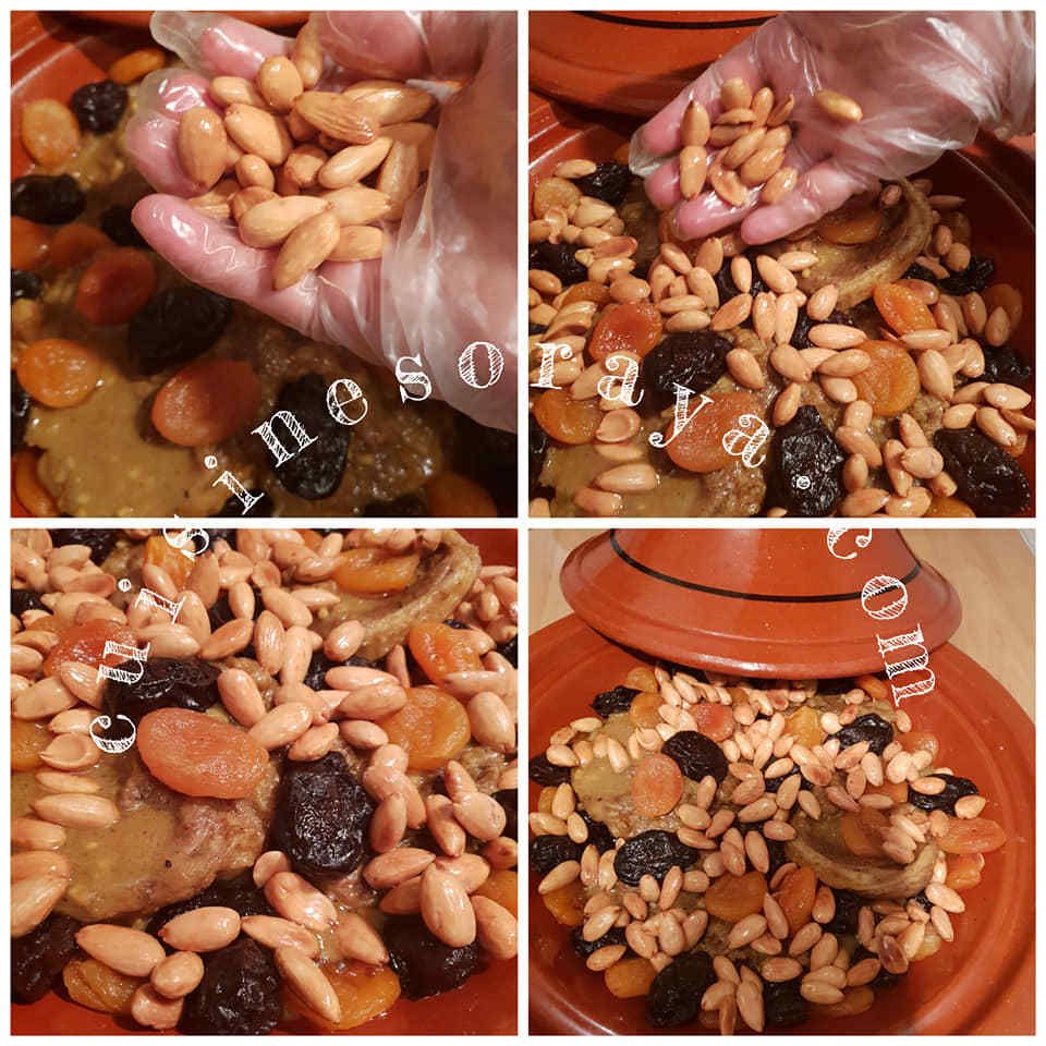 Tajine viande aux pruneaux, abricots et amandes