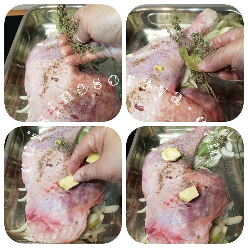 Cuisse de dinde au four avec ses pommes de terre et oignons confit