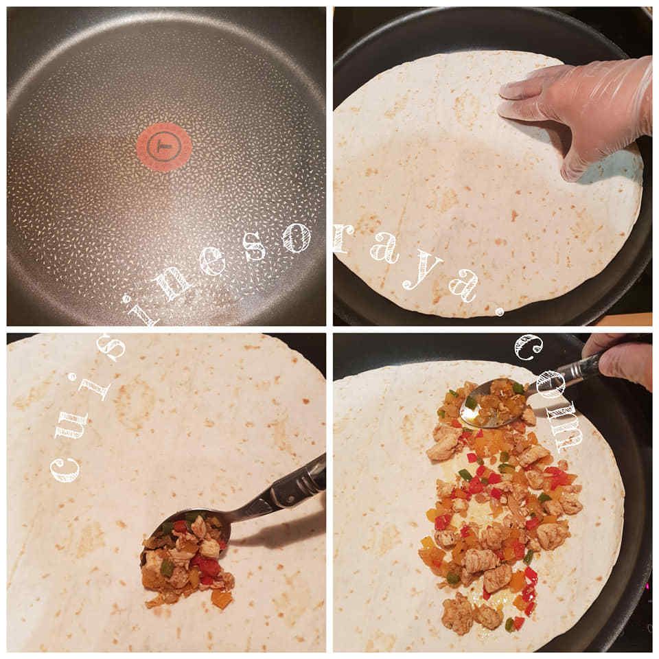 Quesadillas de poulet légumes et au fromage