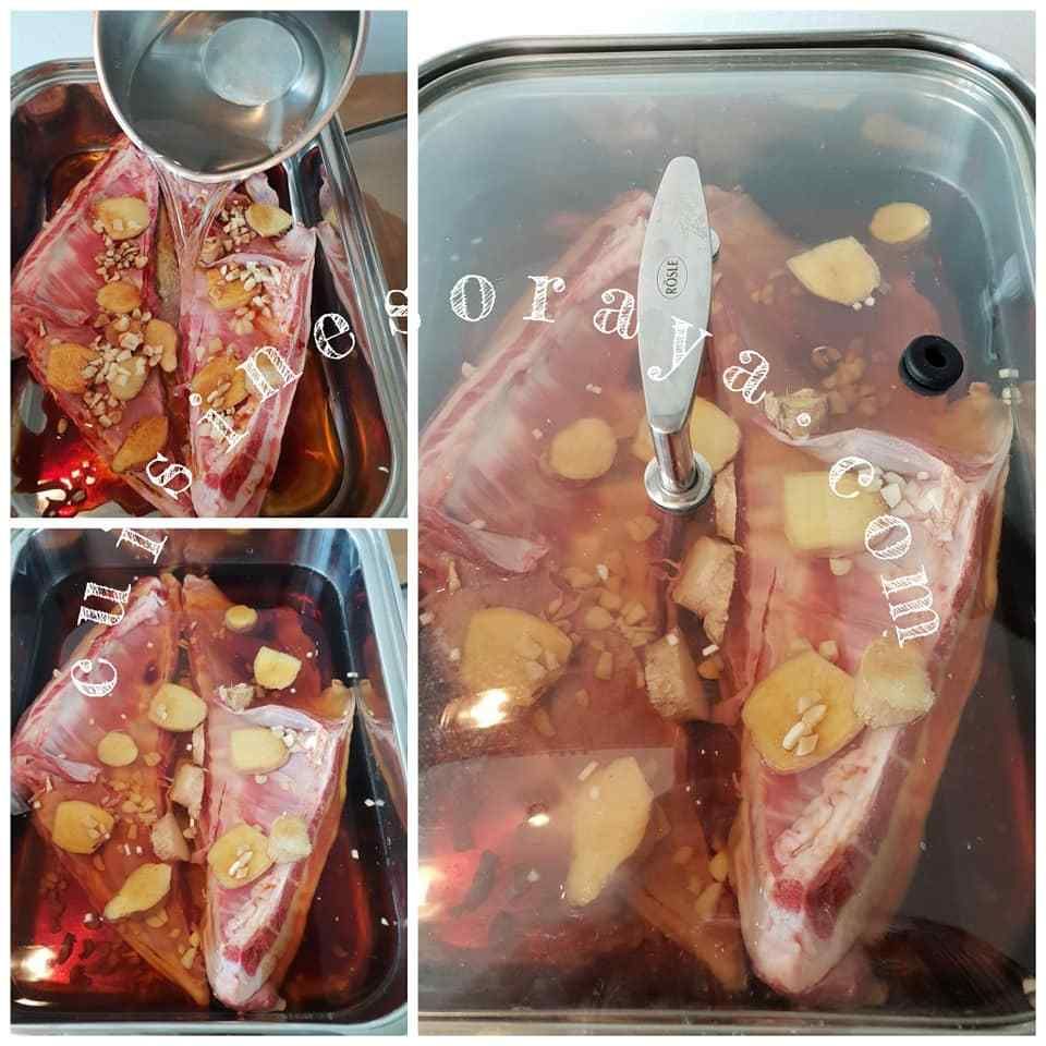 Poitrine d'agneau grillé fondante sauce aigre douce piquante