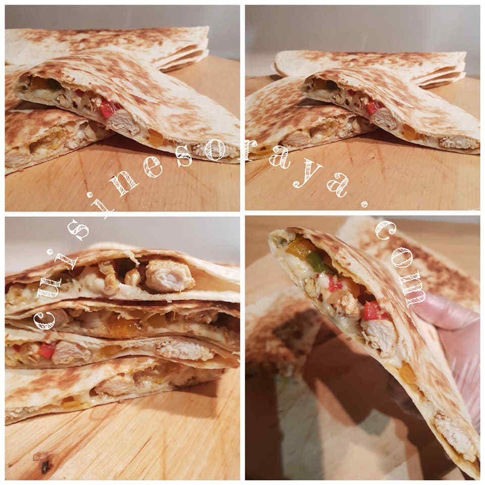 Quesadillas de poulet légumes et au fromage
