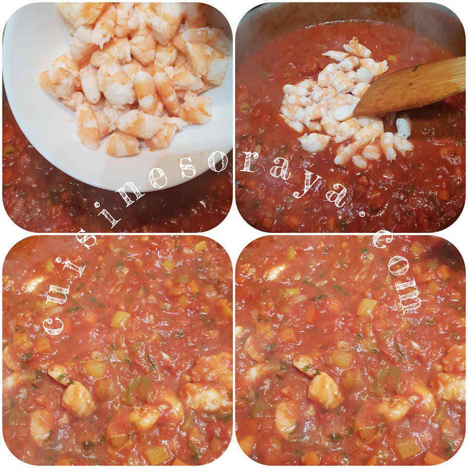 Bar au four à la sauce aux crevettes et au poivron grillé