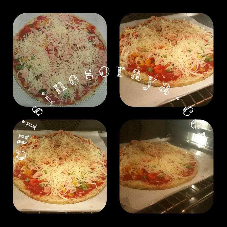 Pizza riz aux légumes et thon