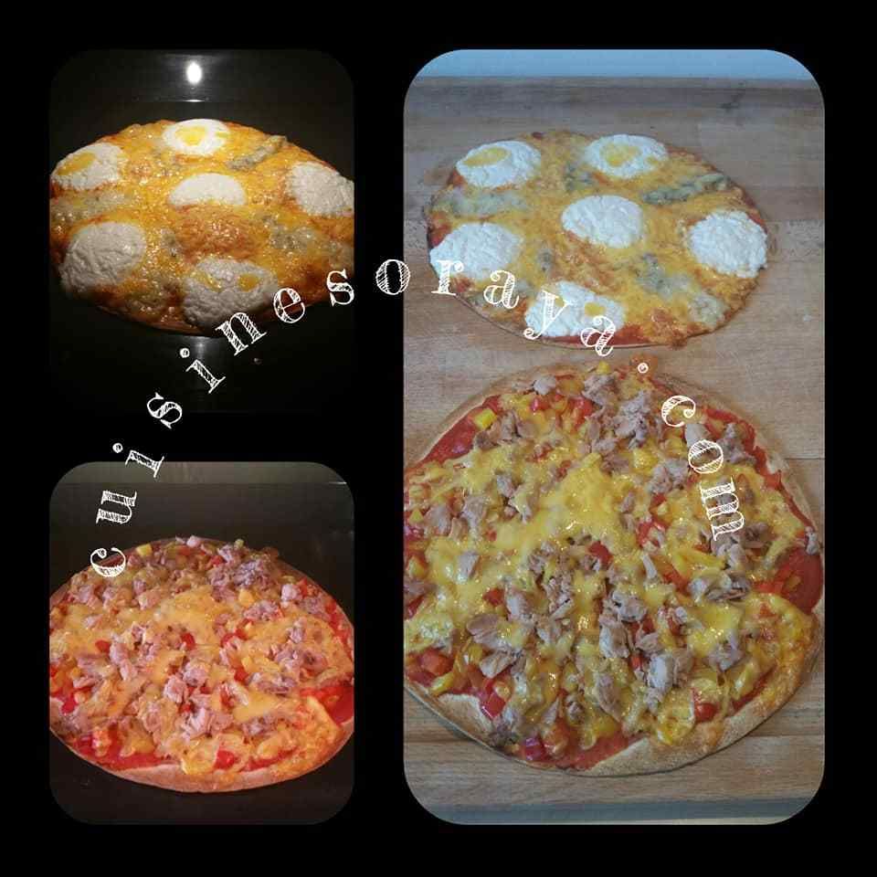 Pizza wrap thon poivrons et aux 3 fromages.