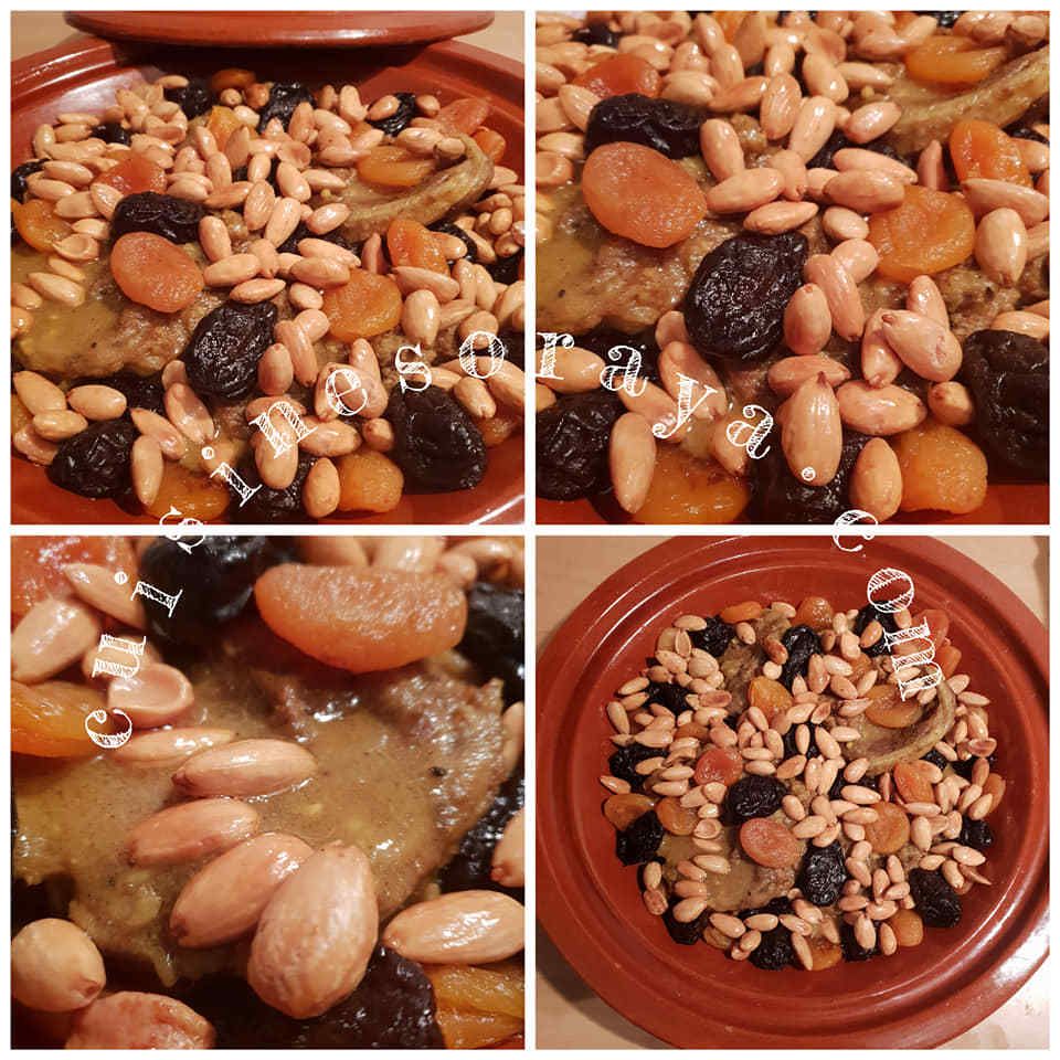 Tajine viande aux pruneaux, abricots et amandes
