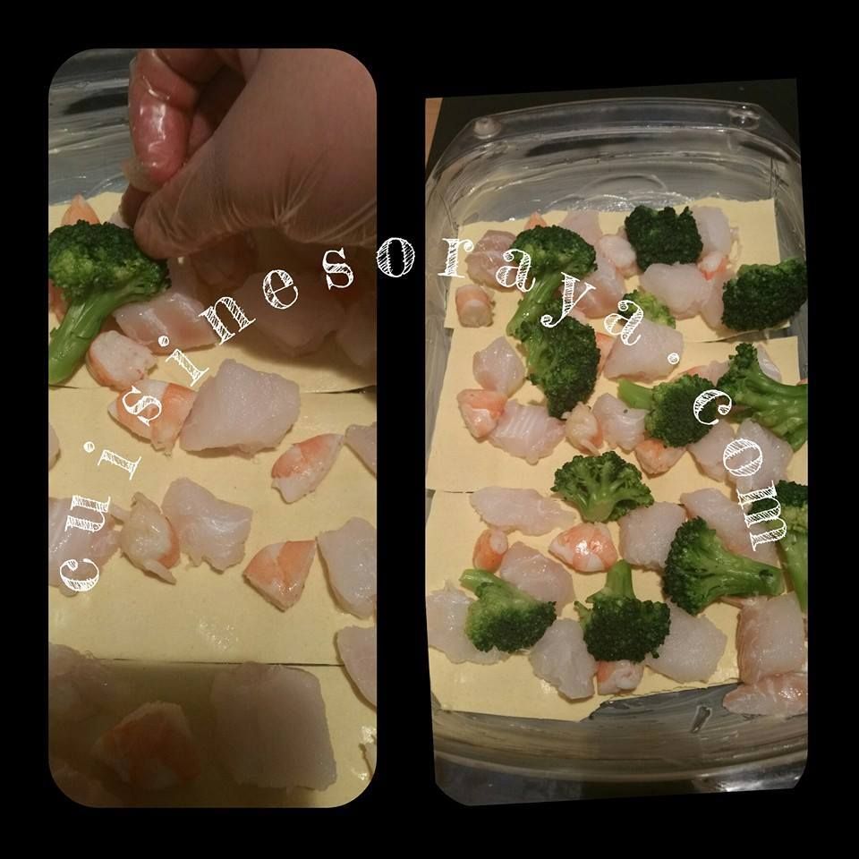 Lasagne au cabillaud, au brocoli et aux crevettes