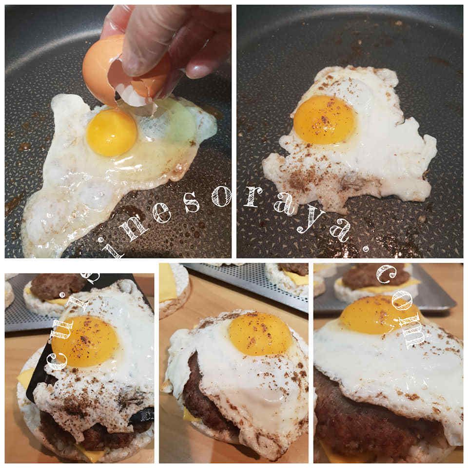 Burger en galette de riz de saumon ou de viande